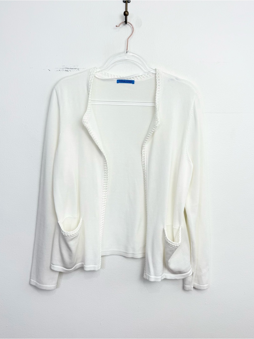 J. McLaughlin White Open Front Braided Trim Cardigan Sweater Estimated Women’s M